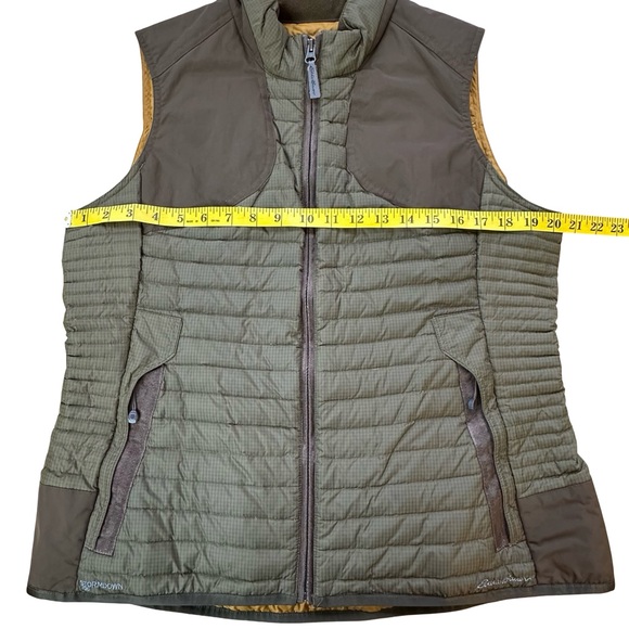 EDDIE BAUER Olive Green Brown StormDown 700 Quilted Vest Size Large Petite - Picture 9 of 16